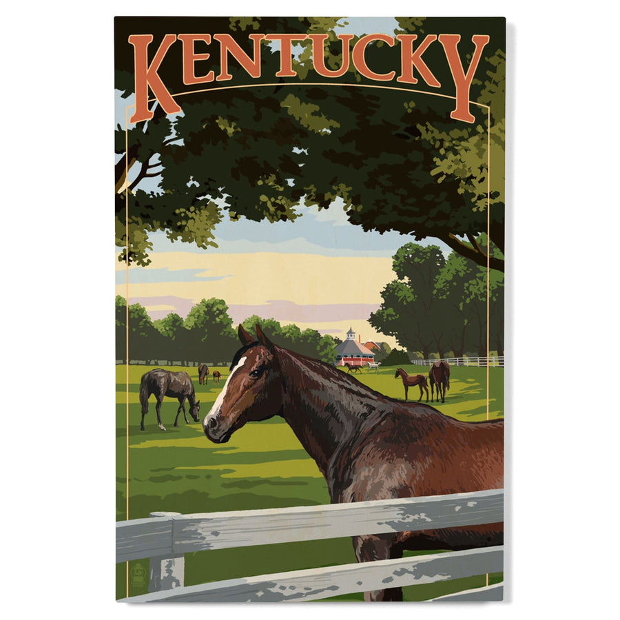 Kentucky, Thoroughbred Horses Farm Scene, Lantern Press Artwork, Wood Signs and Postcards Wood Lantern Press 