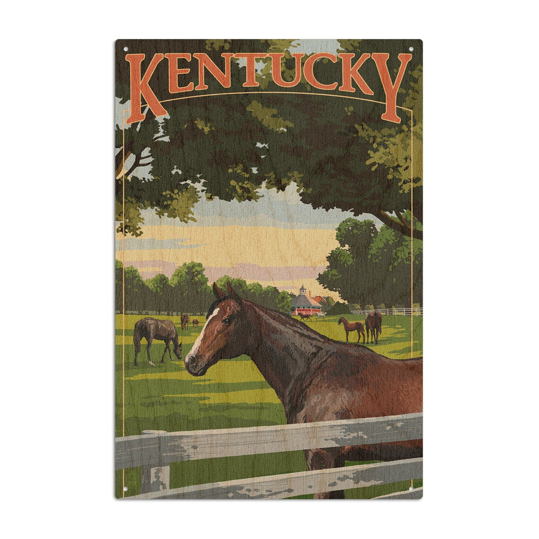 Kentucky, Thoroughbred Horses Farm Scene, Lantern Press Artwork, Wood Signs and Postcards Wood Lantern Press 6x9 Wood Sign 