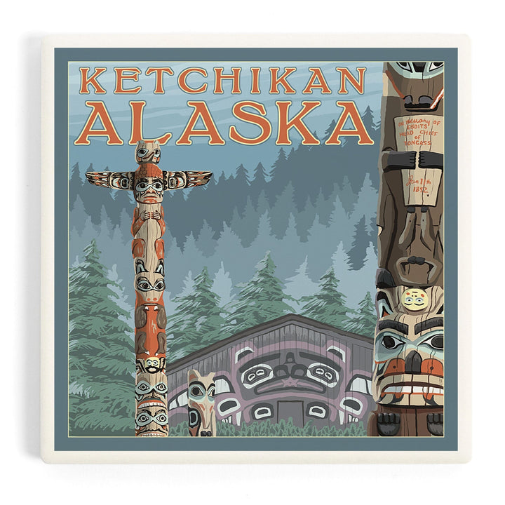 Ketchikan, Alaska, Alaska Totem Poles, Coasters Coasters Lantern Press Coaster 