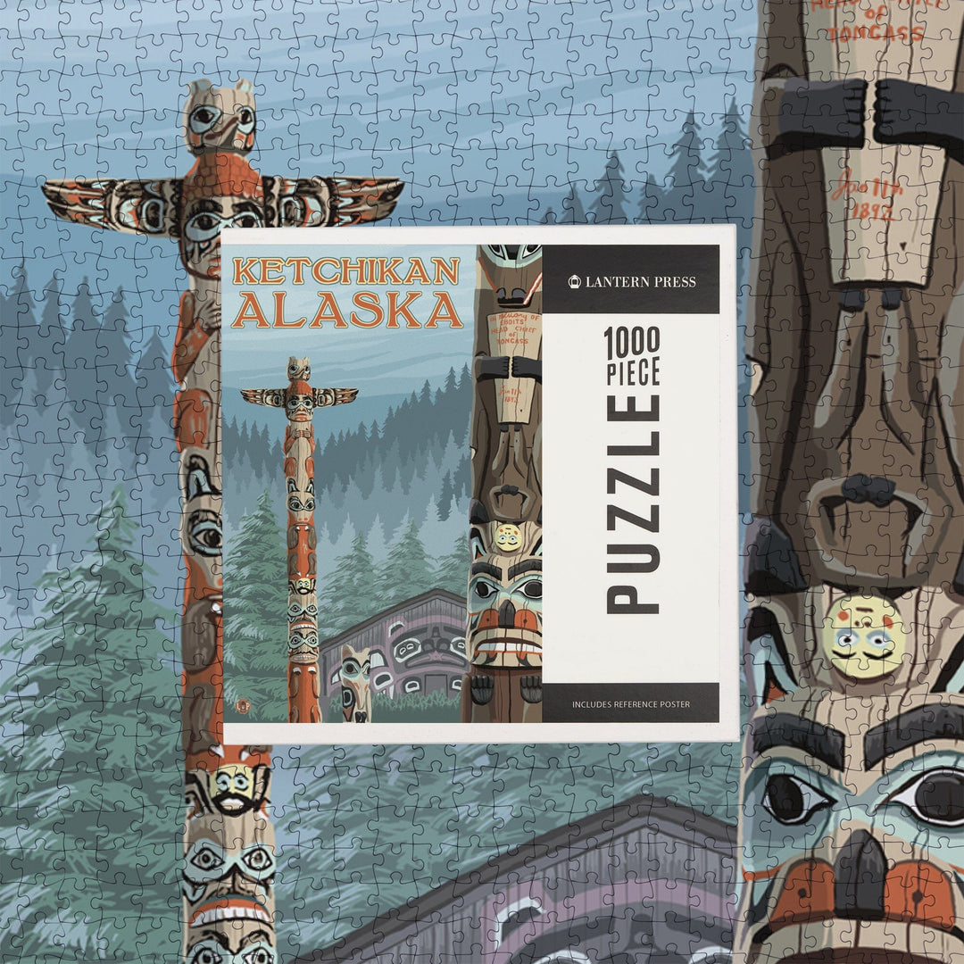 Ketchikan, Alaska, Alaska Totem Poles, Jigsaw Puzzle Puzzle Lantern Press 
