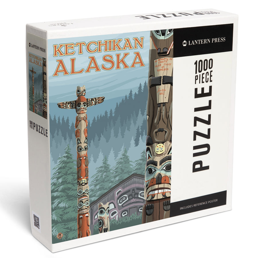 Ketchikan, Alaska, Alaska Totem Poles, Jigsaw Puzzle Puzzle Lantern Press 
