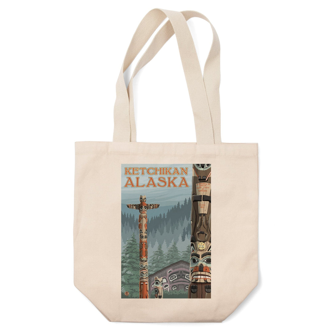 Ketchikan, Alaska, Alaska Totem Poles, Lantern Press Artwork, Tote Bag Totes Lantern Press 