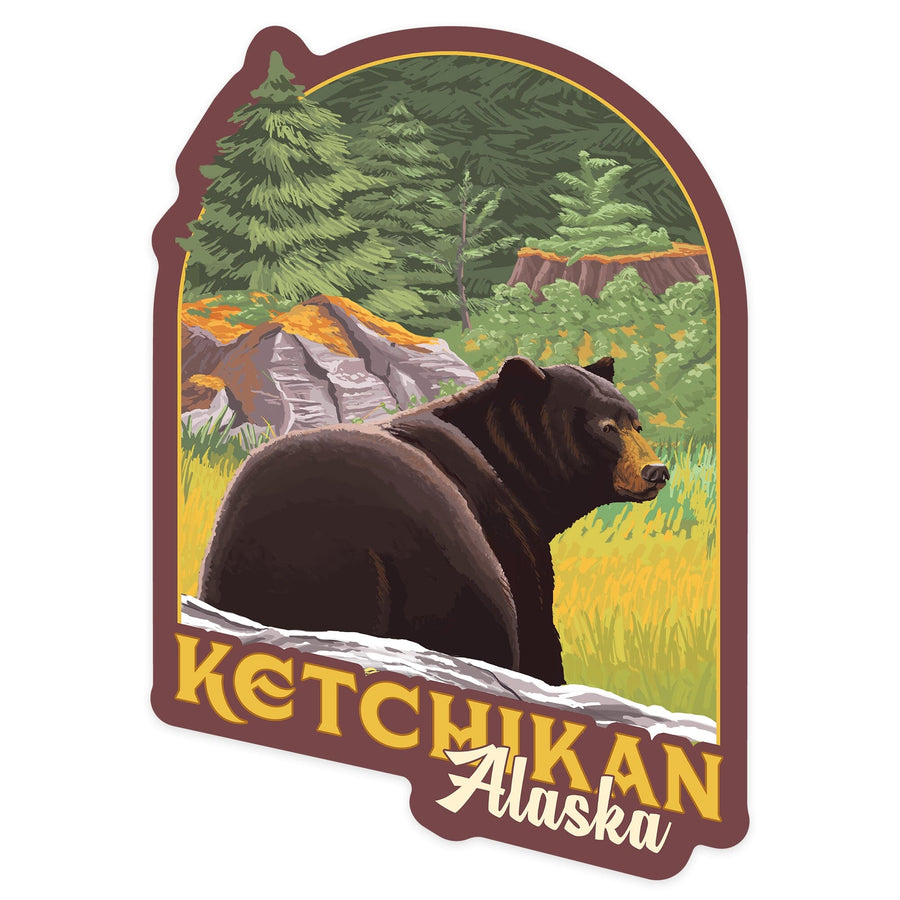 Ketchikan, Alaska, Bear in Forest, Contour, Vinyl Sticker - Lantern Press