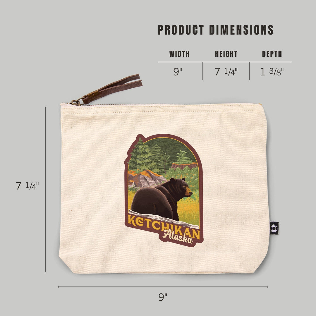 Ketchikan, Alaska, Bear in Forest,, Organic Cotton Zipper Pouch, Go Bag Go Bag Lantern Press 