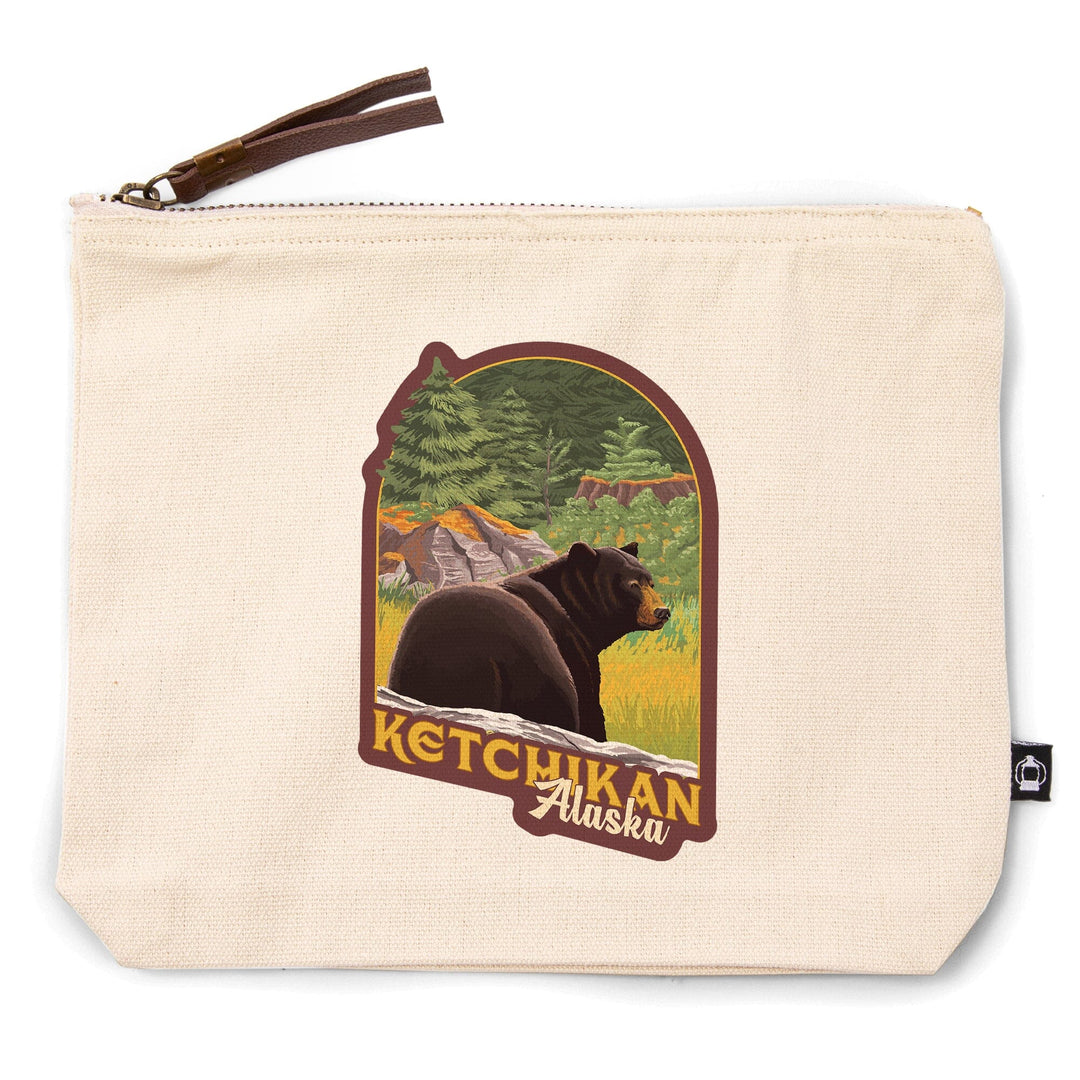Ketchikan, Alaska, Bear in Forest,, Organic Cotton Zipper Pouch, Go Bag Go Bag Lantern Press 