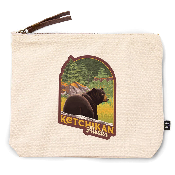 Ketchikan, Alaska, Bear in Forest,, Organic Cotton Zipper Pouch, Go Bag Go Bag Lantern Press 