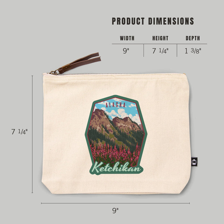 Ketchikan, Alaska, Fireweeds and Mountains,, Organic Cotton Zipper Pouch, Go Bag Go Bag Lantern Press 