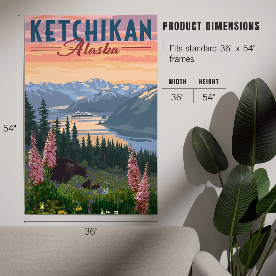 Ketchikan, Alaska, Inside Passage, Bear and Spring Flowers, Art & Giclee Prints Art Lantern Press 