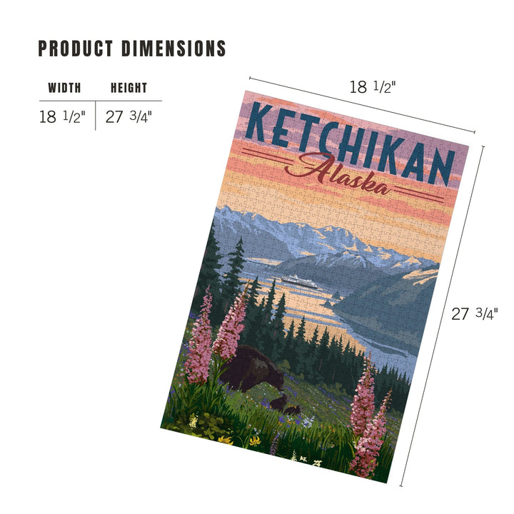 Ketchikan, Alaska, Inside Passage, Bear and Spring Flowers, Jigsaw Puzzle Puzzle Lantern Press 