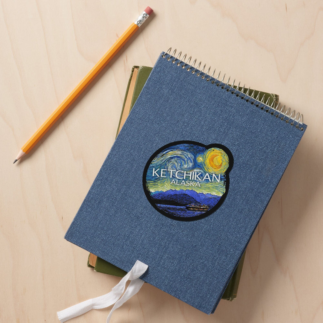 Ketchikan, Alaska, Inside Passage, Starry Night, Contour, Vinyl Sticker Sticker Lantern Press 