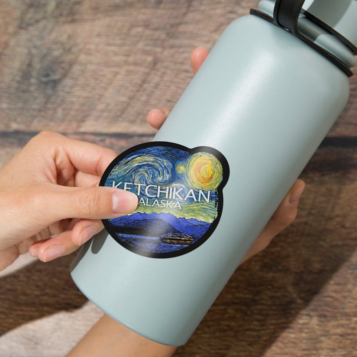 Ketchikan, Alaska, Inside Passage, Starry Night, Contour, Vinyl Sticker Sticker Lantern Press 