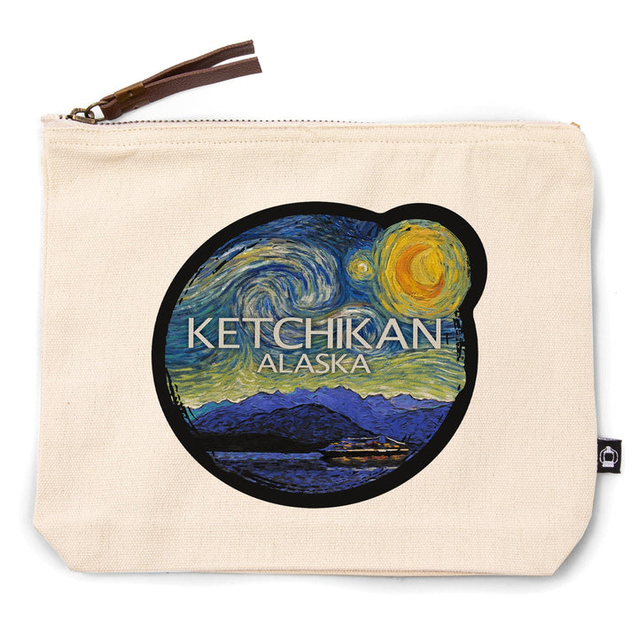 Ketchikan, Alaska, Inside Passage, Starry Night,, Organic Cotton Zipper Pouch, Go Bag Go Bag Lantern Press 