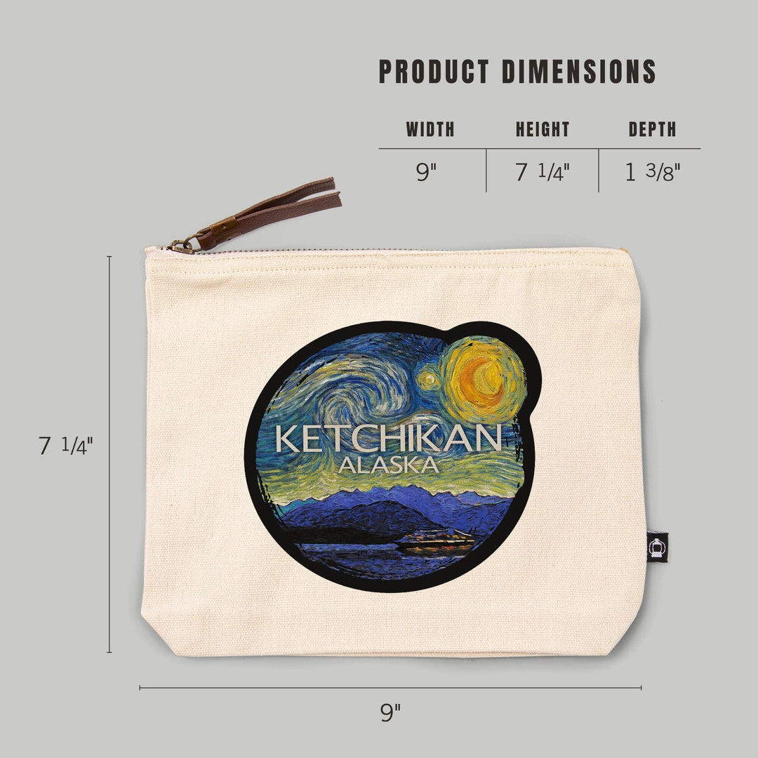 Ketchikan, Alaska, Inside Passage, Starry Night,, Organic Cotton Zipper Pouch, Go Bag Go Bag Lantern Press 