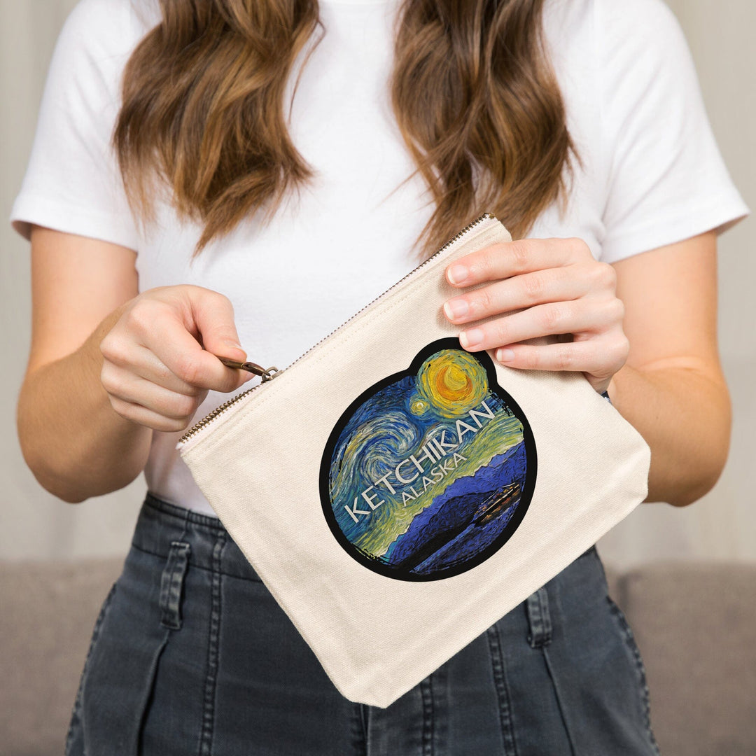 Ketchikan, Alaska, Inside Passage, Starry Night,, Organic Cotton Zipper Pouch, Go Bag Go Bag Lantern Press 