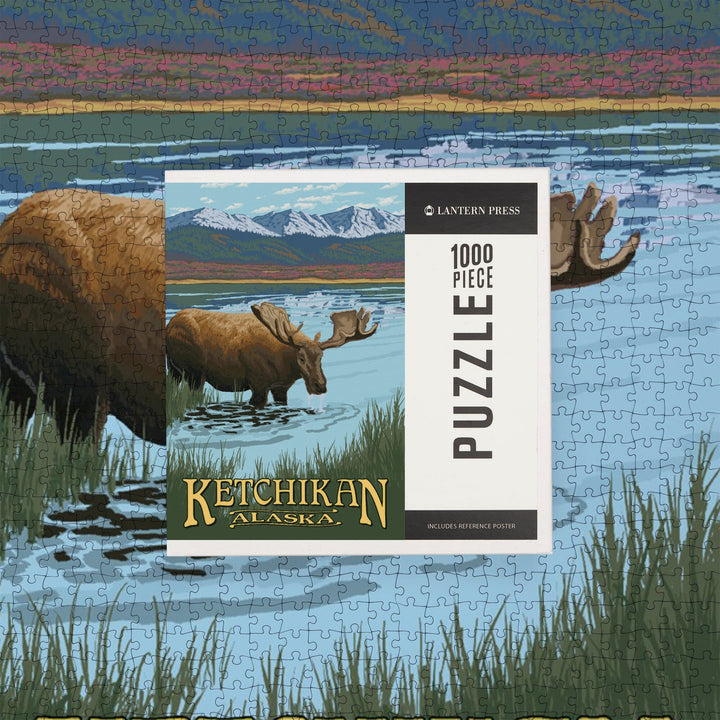 Ketchikan, Alaska, Moose in Water Puzzle Lantern Press 