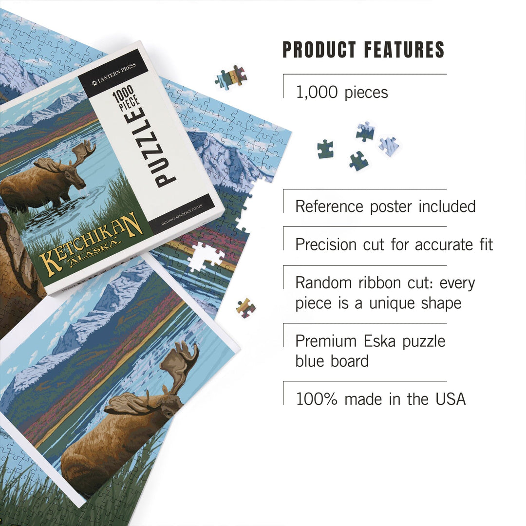 Ketchikan, Alaska, Moose in Water Puzzle Lantern Press 