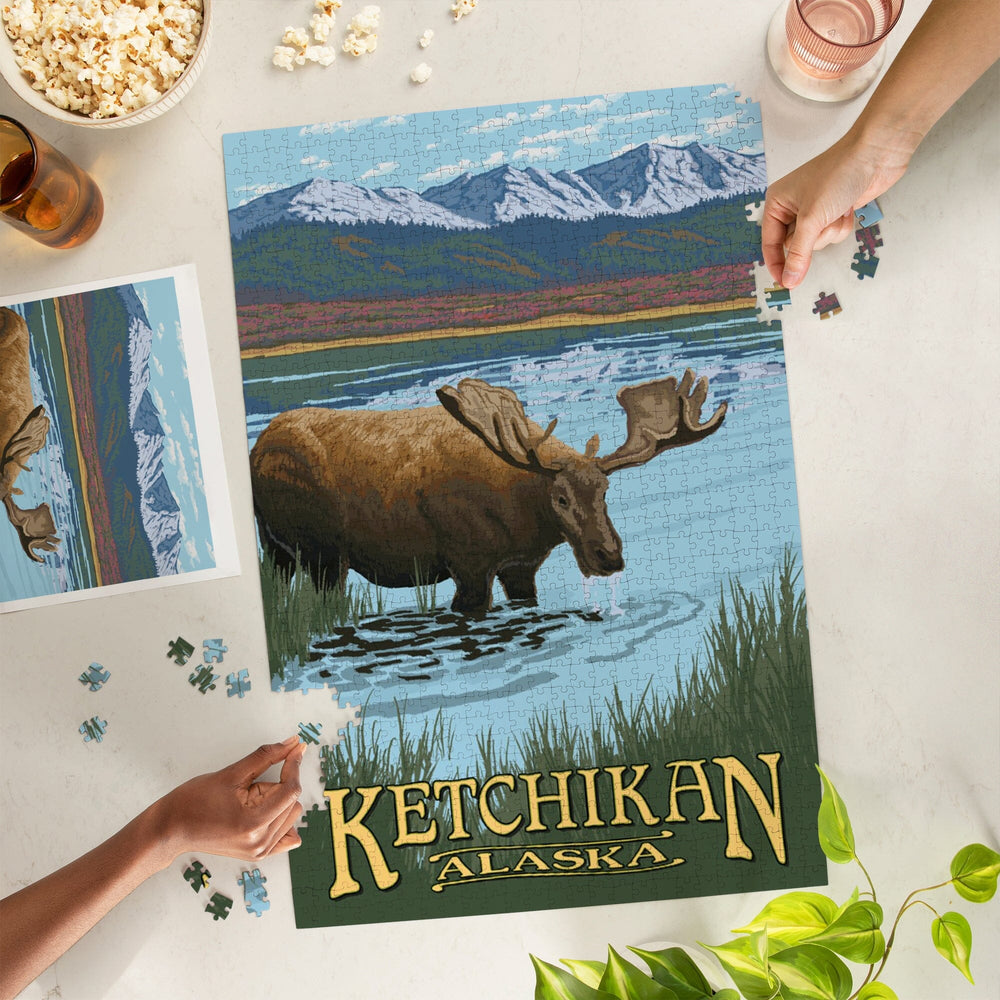 Ketchikan, Alaska, Moose in Water Puzzle Lantern Press 
