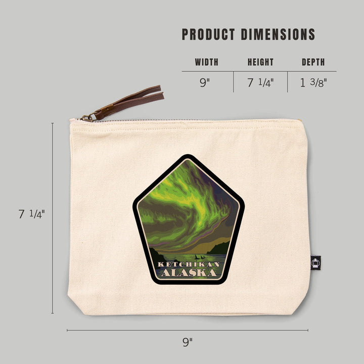 Ketchikan, Alaska, Northern Lights and Orcas,, Organic Cotton Zipper Pouch, Go Bag Go Bag Lantern Press 