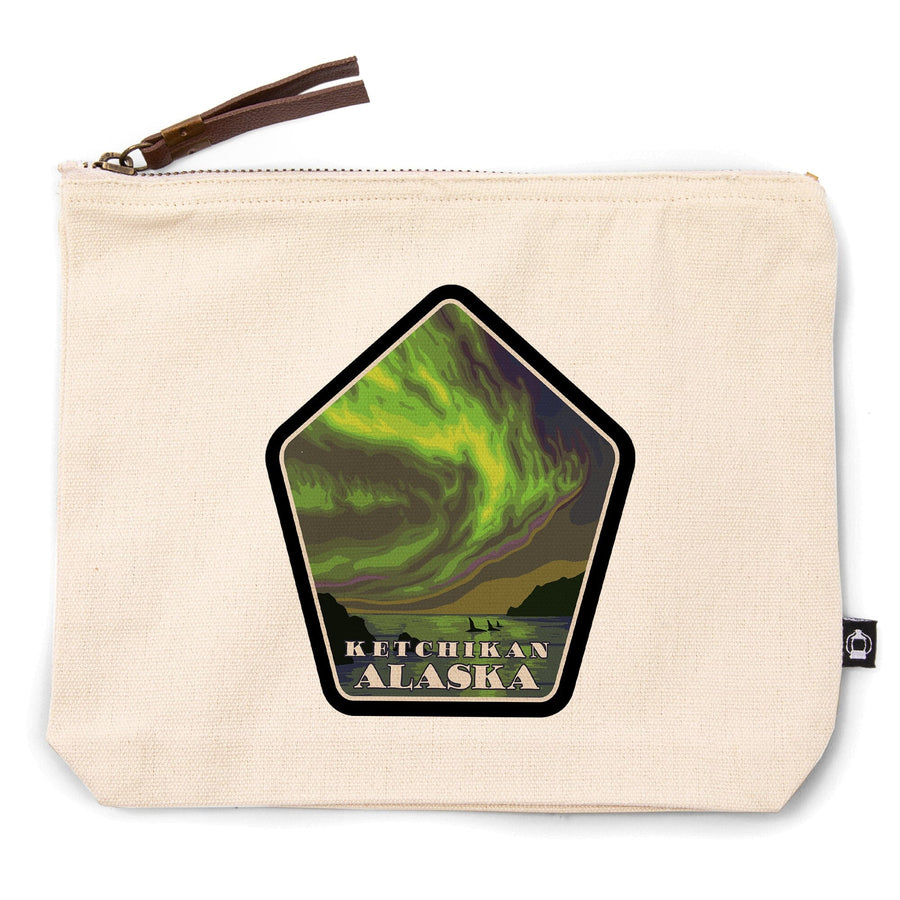 Ketchikan, Alaska, Northern Lights and Orcas,, Organic Cotton Zipper Pouch, Go Bag Go Bag Lantern Press 
