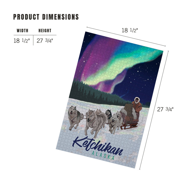 Ketchikan, Alaska, Northern Lights, Dog Sled, Jigsaw Puzzle Puzzle Lantern Press 