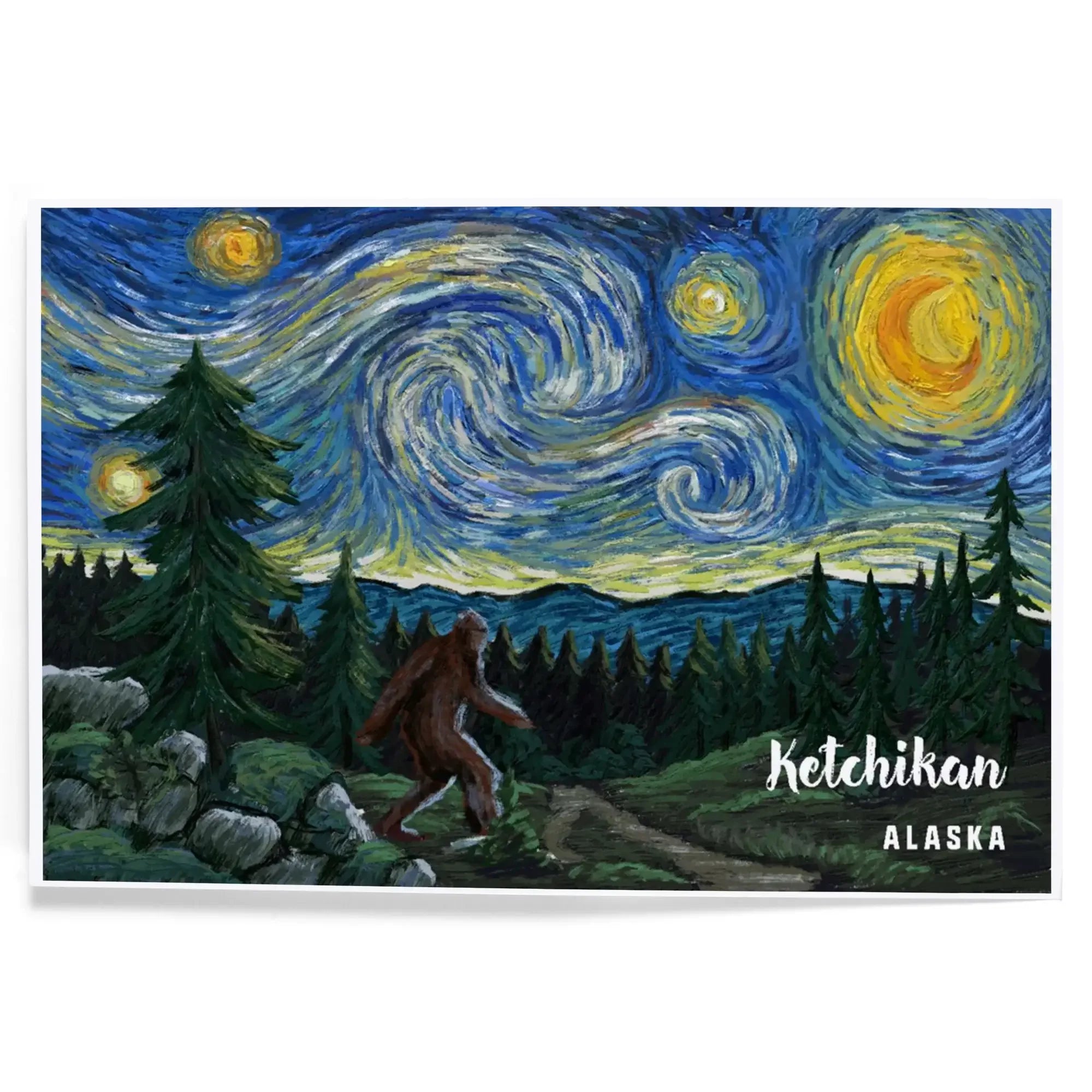 Ketchikan, Alaska, Starry Night, Bigfoot art & giclee prints