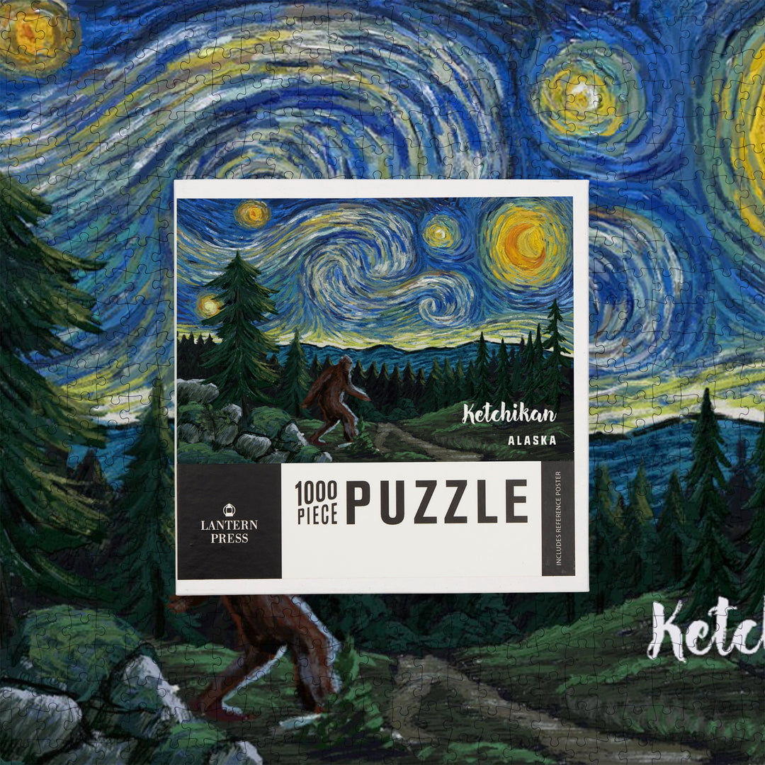 Ketchikan, Alaska, Starry Night, Bigfoot, Jigsaw Puzzle Puzzle Lantern Press 