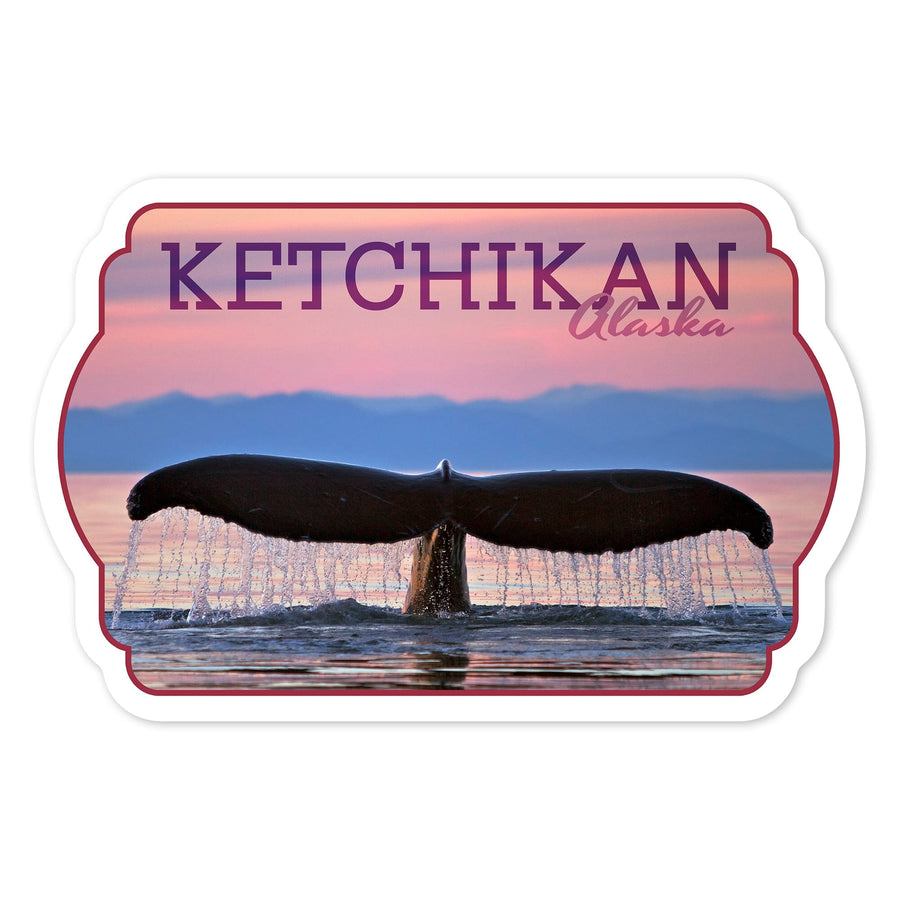 Ketchikan, Alaska, Whale and Sunset, Contour, Vinyl Sticker - Lantern Press