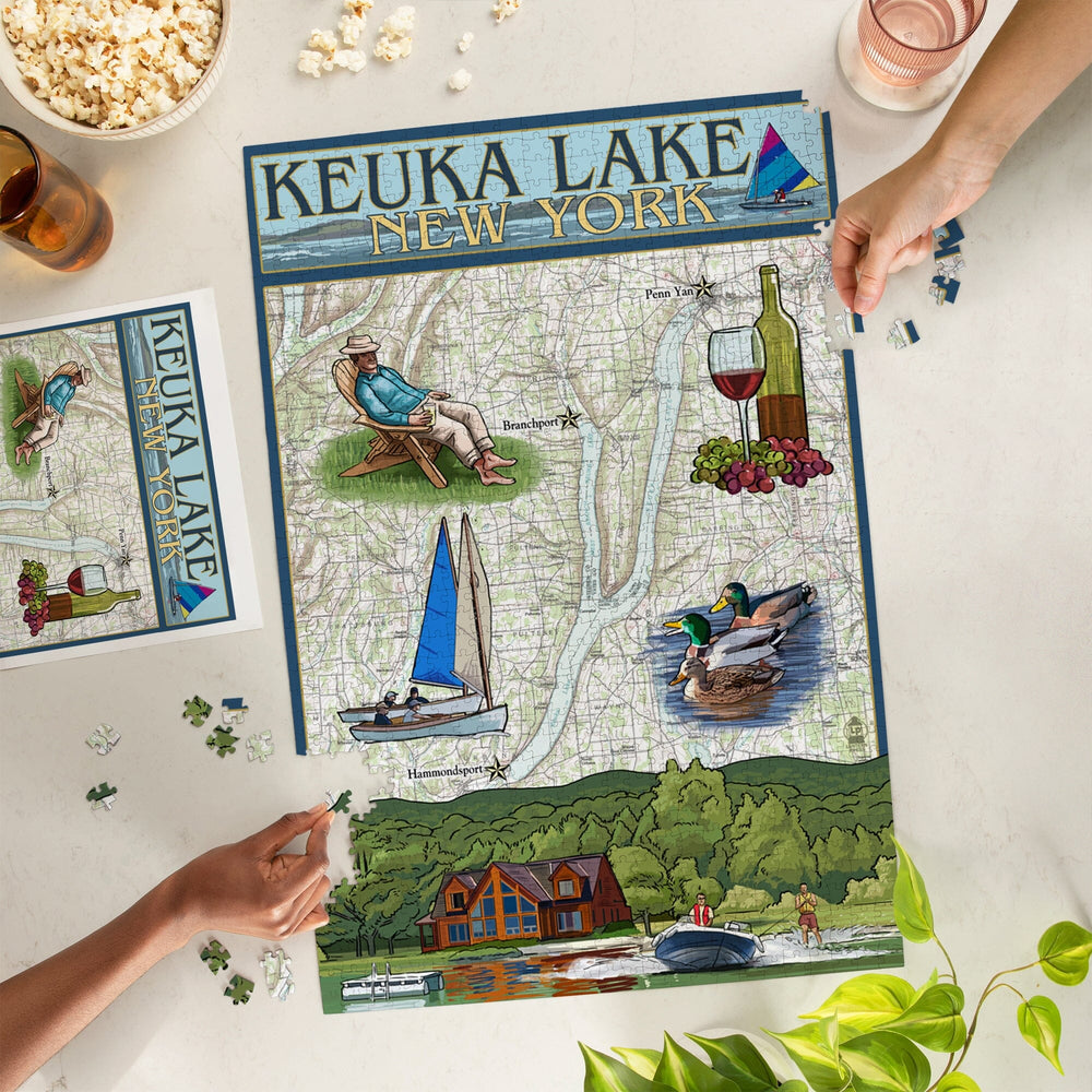 Keuka Lake, New York, Nautical Chart, Jigsaw Puzzle Puzzle Lantern Press 