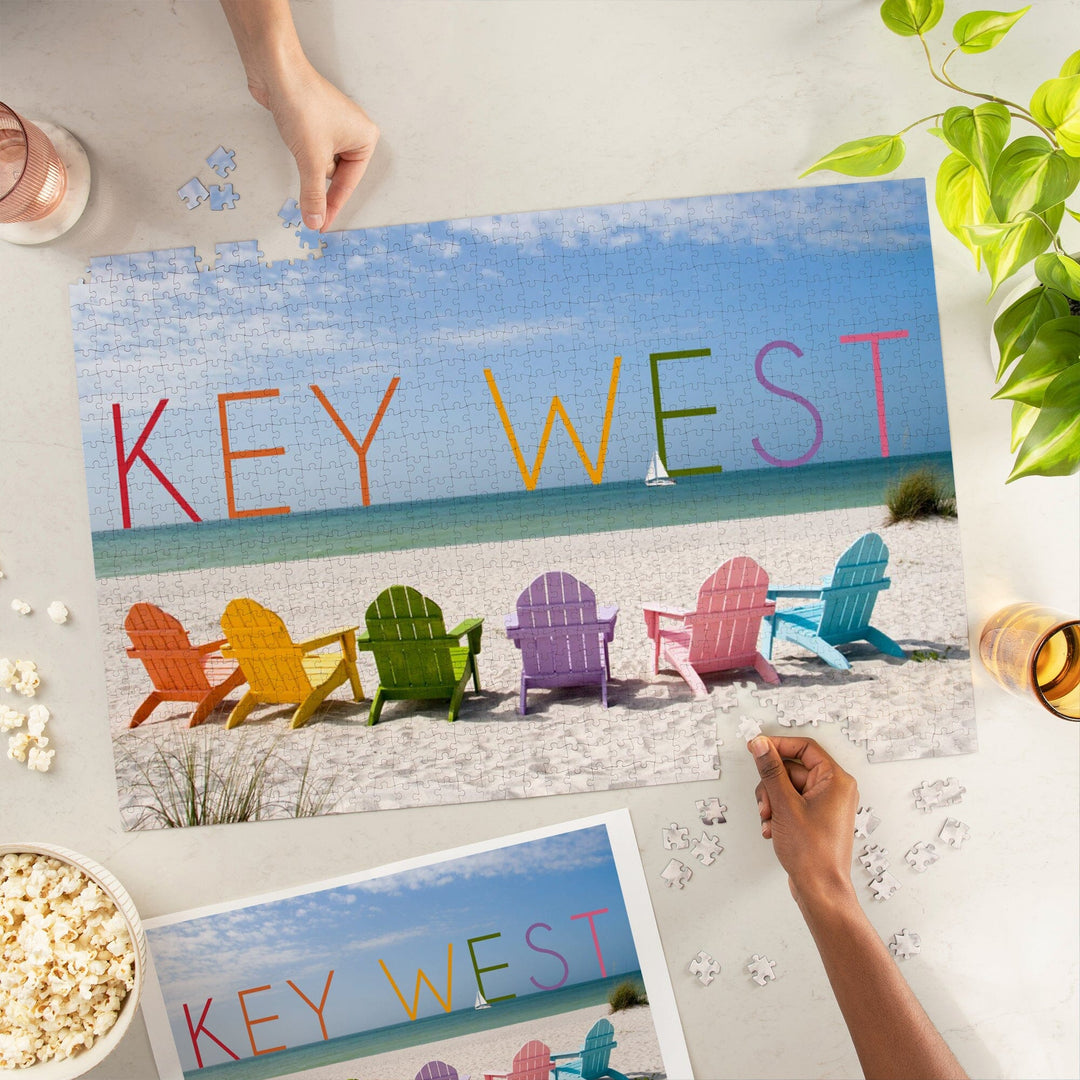 Key West, Florida, Colorful Beach Chairs, Jigsaw Puzzle Puzzle Lantern Press 