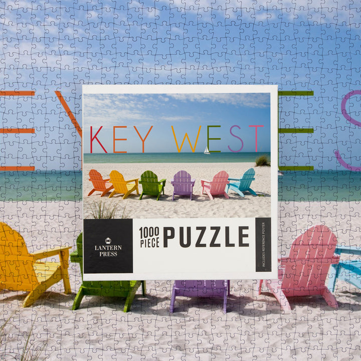 Key West, Florida, Colorful Beach Chairs, Jigsaw Puzzle Puzzle Lantern Press 