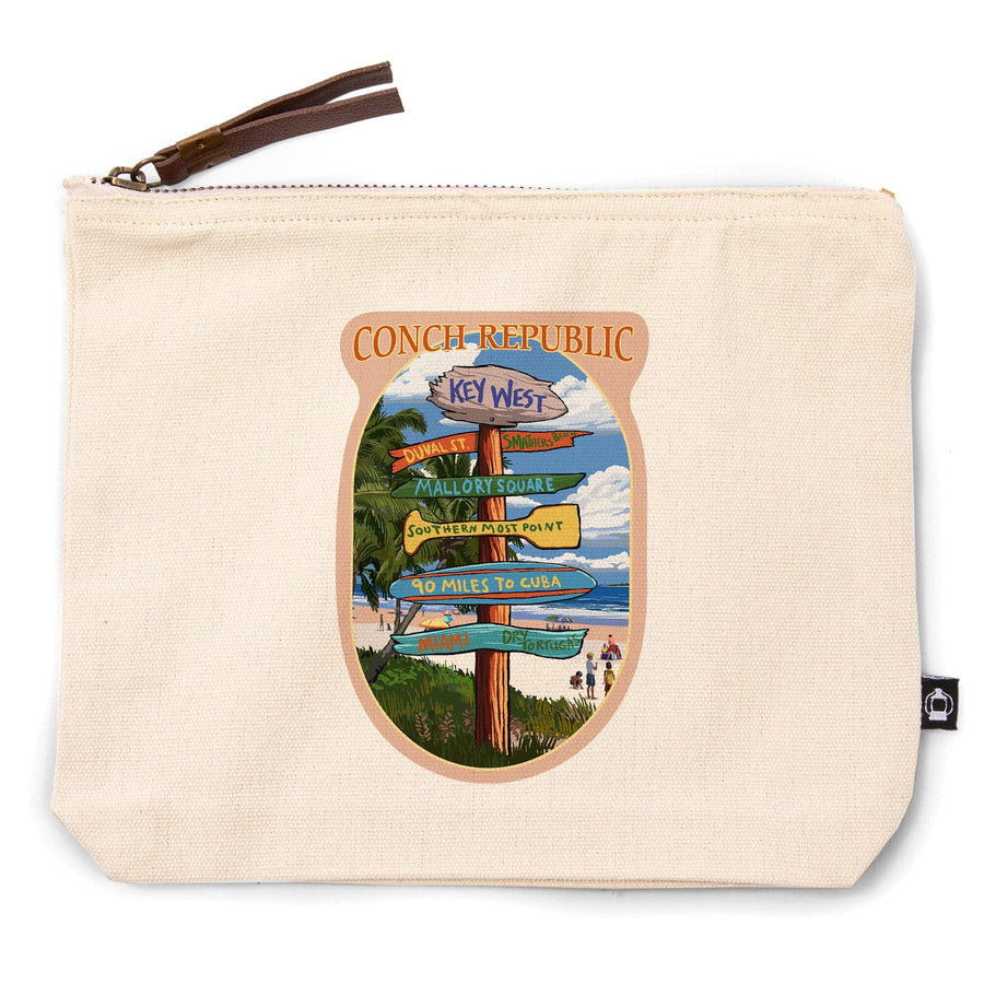 Key West, Florida, Conch Republic, Destination Signs, Contour, Lantern Press Artwork, Accessory Go Bag - Lantern Press