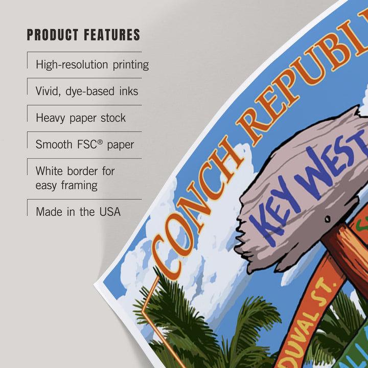 Key West, Florida, Conch Republic, Destinations Sign, Art & Giclee Prints Art Lantern Press 