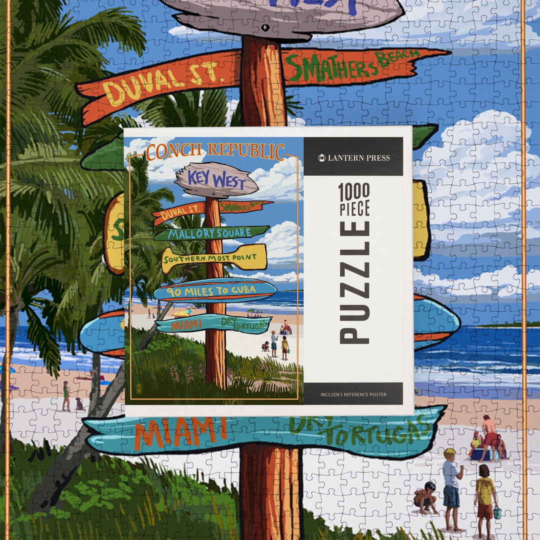 Key West, Florida, Conch Republic, Destinations Sign, Jigsaw Puzzle Puzzle Lantern Press 