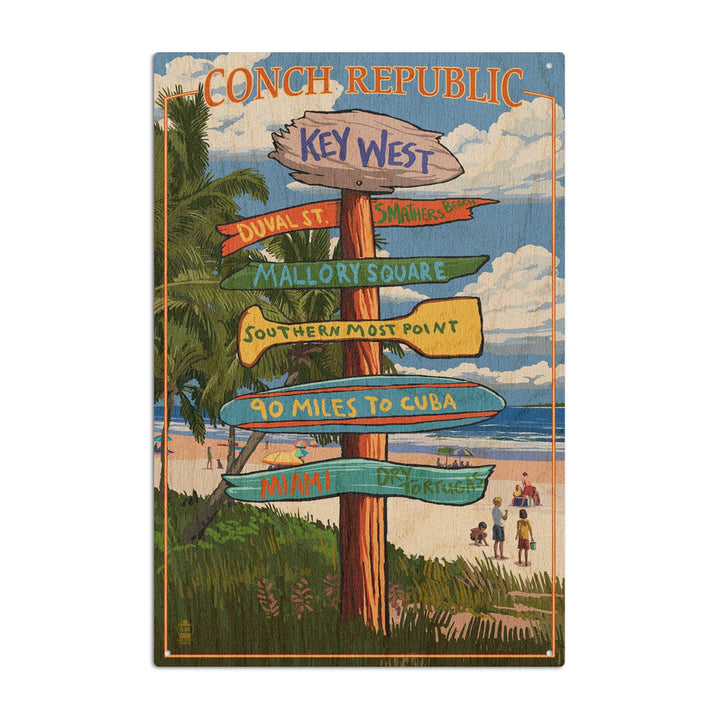 Key West, Florida, Conch Republic, Destinations Sign, Lantern Press Artwork, Wood Signs and Postcards Wood Lantern Press 6x9 Wood Sign 
