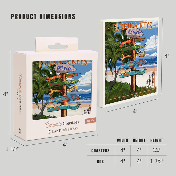 Key West, Florida, Destinations Sign, Coasters Coasters Lantern Press 