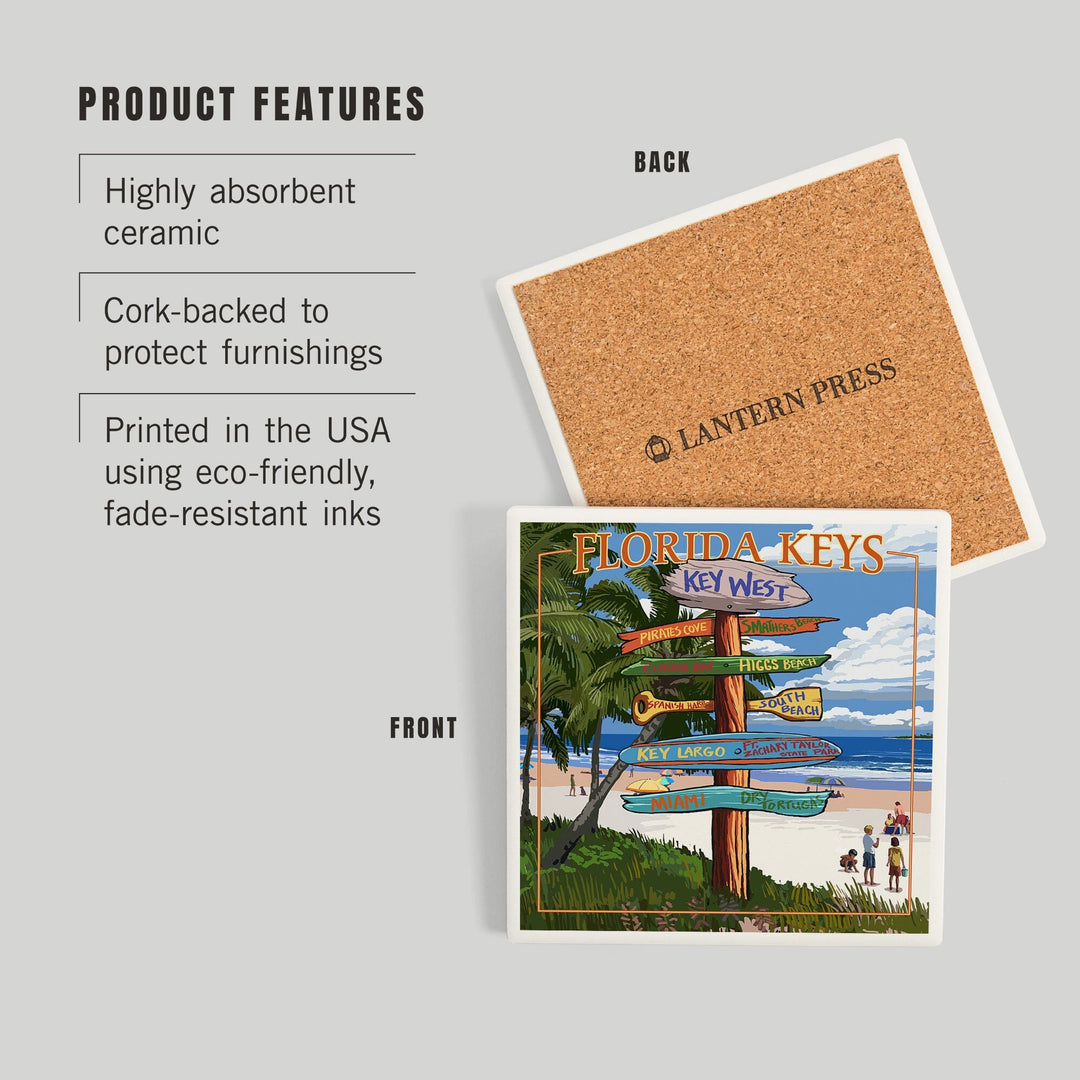 Key West, Florida, Destinations Sign, Coasters Coasters Lantern Press 
