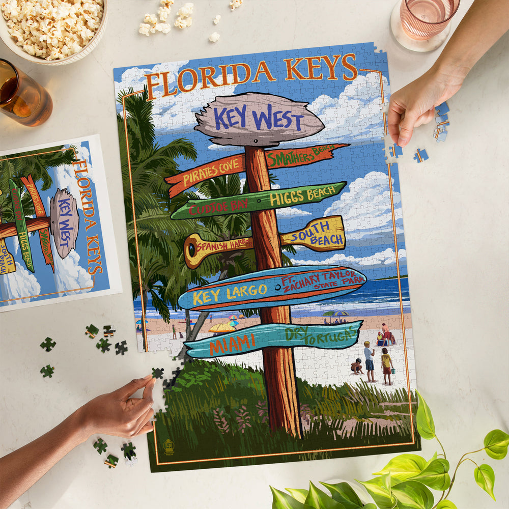 Key West, Florida, Destinations Sign, Jigsaw Puzzle Puzzle Lantern Press 