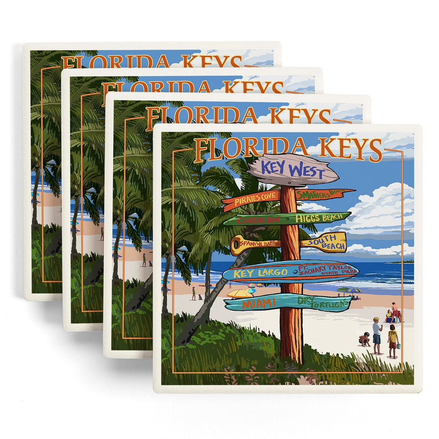 Key West, Florida, Destinations Sign, Lantern Press Artwork, Coaster Set - Lantern Press