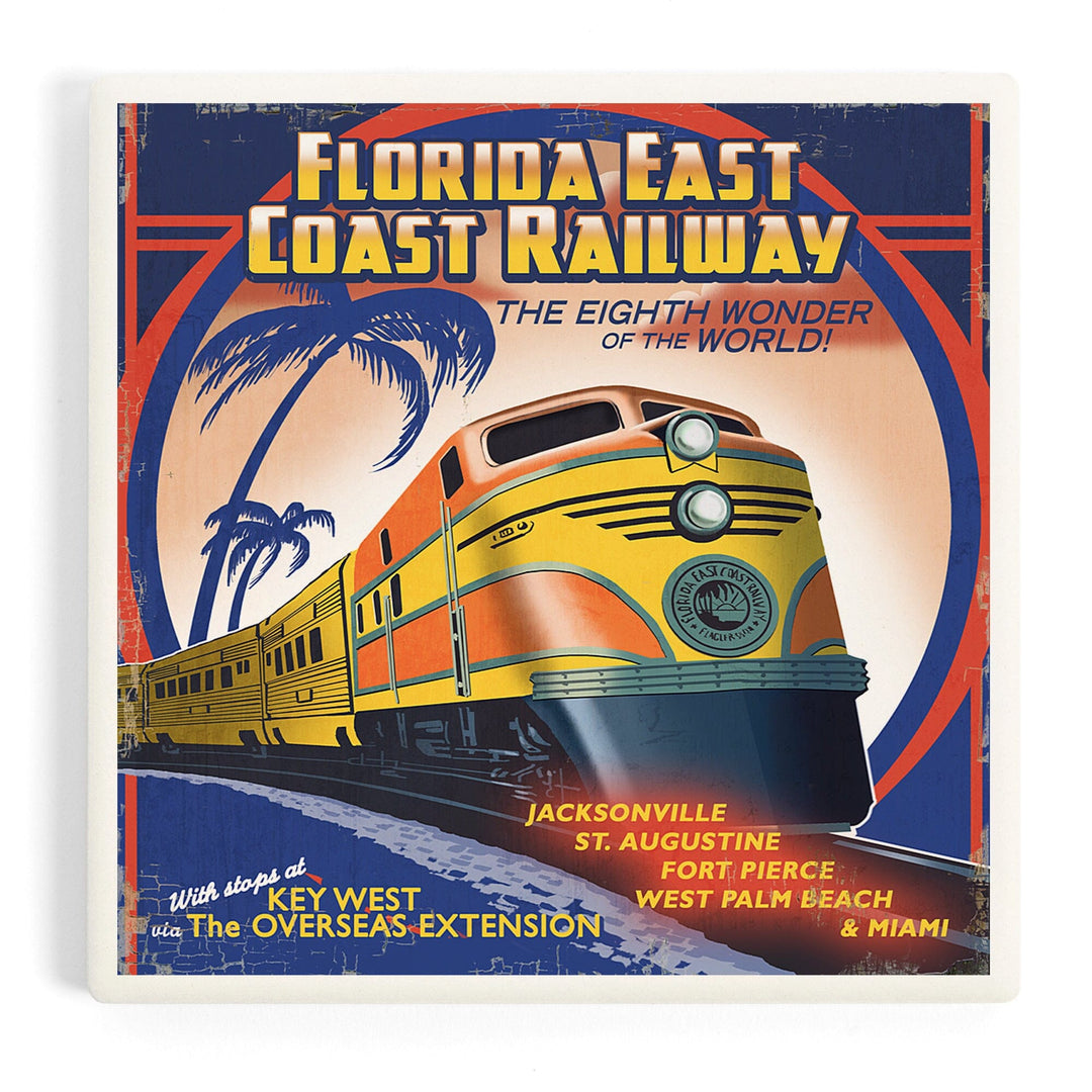 Key West, Florida, East Coast Railway, Coasters Coasters Lantern Press Coaster 