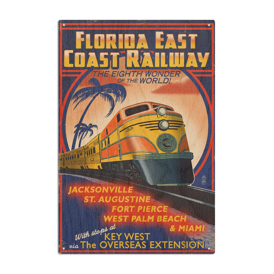 Key West, Florida, East Coast Railway, Lantern Press Artwork, Wood Signs and Postcards Wood Lantern Press 10 x 15 Wood Sign 