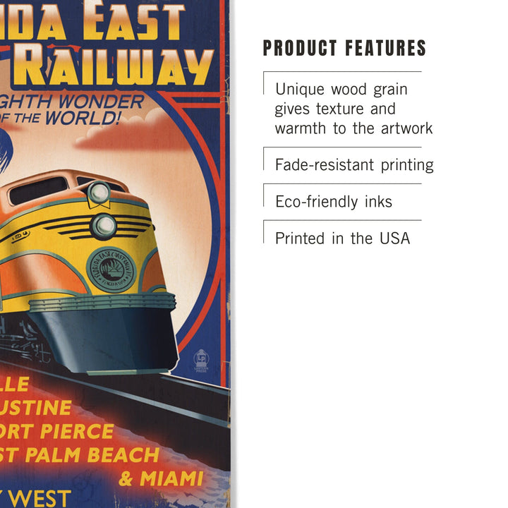 Key West, Florida, East Coast Railway, Lantern Press Artwork, Wood Signs and Postcards Wood Lantern Press 