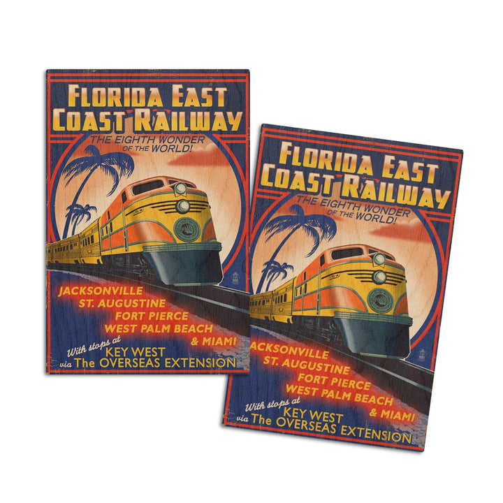 Key West, Florida, East Coast Railway, Lantern Press Artwork, Wood Signs and Postcards Wood Lantern Press 4x6 Wood Postcard Set 