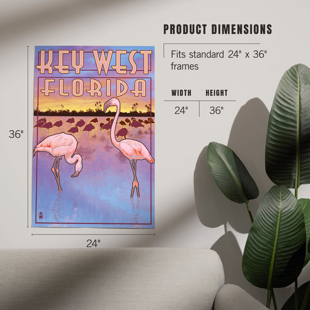 Key West, Florida, Flamingos at Sunset, Art & Giclee Prints Art Lantern Press 
