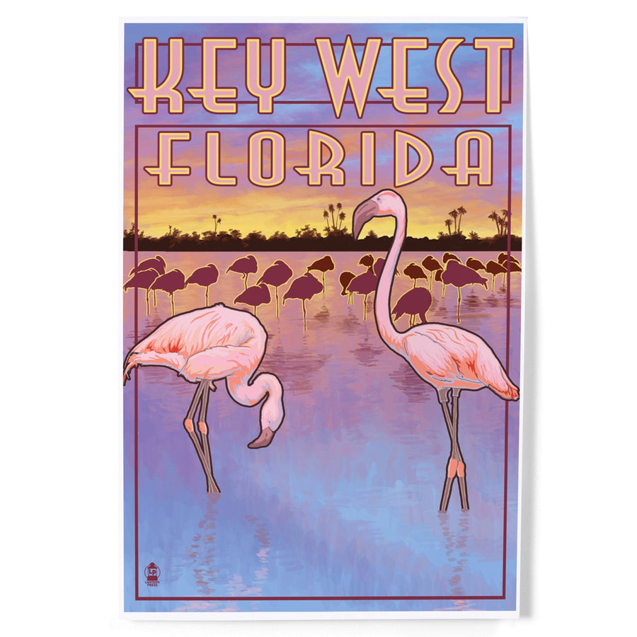 Key West, Florida, Flamingos at Sunset, Art & Giclee Prints Art Lantern Press 