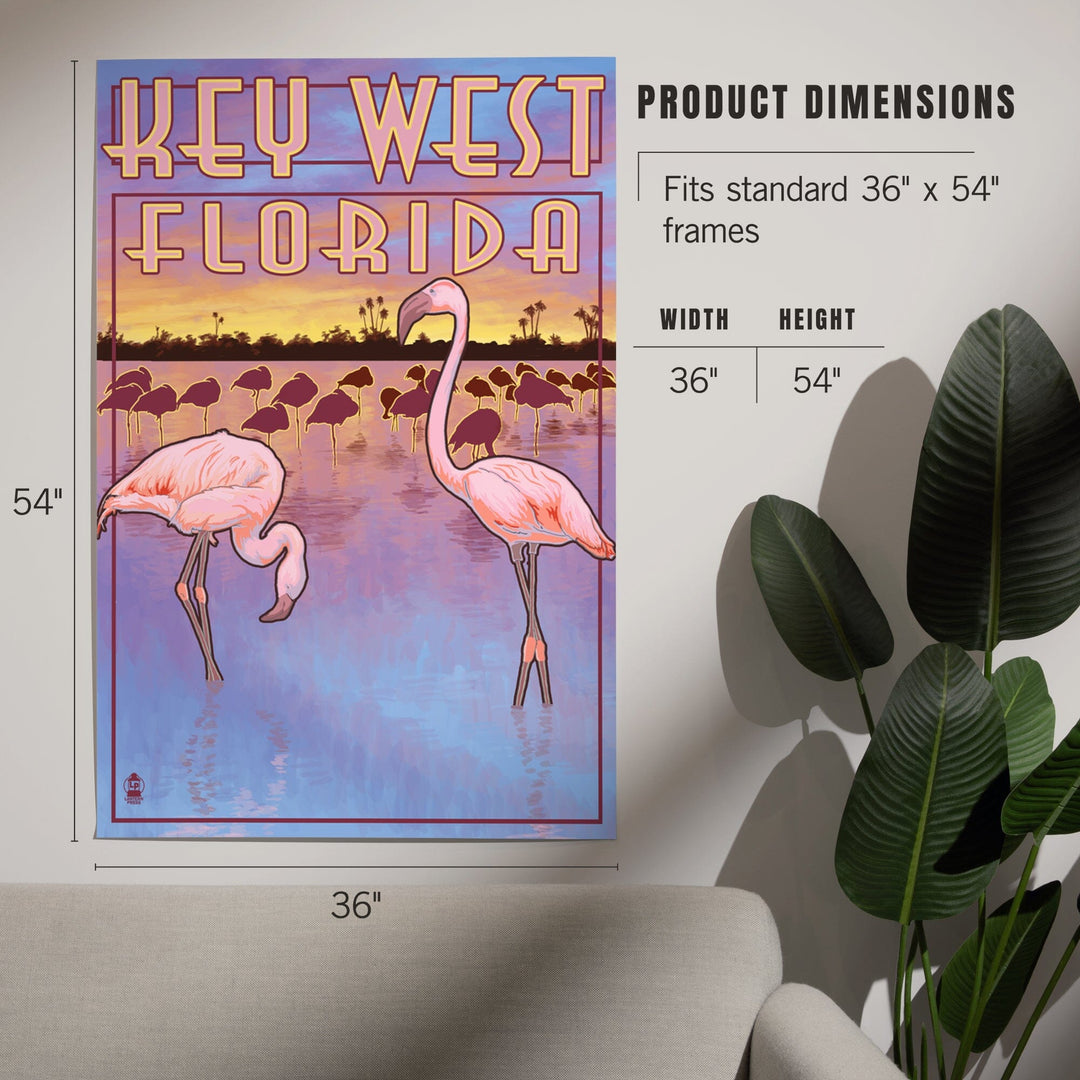 Key West, Florida, Flamingos at Sunset, Art & Giclee Prints - Lantern Press