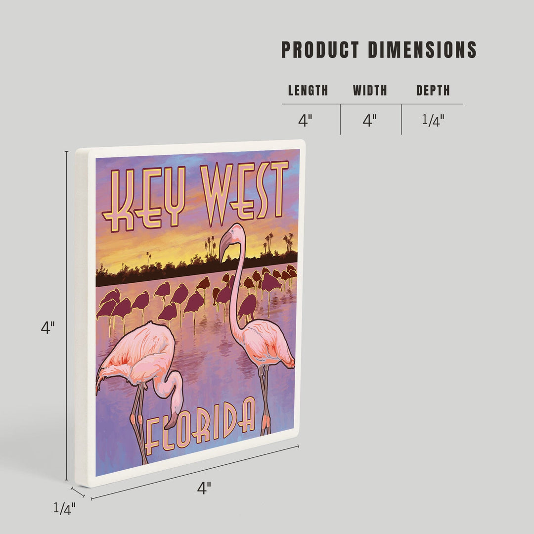 Key West, Florida, Flamingos at Sunset, Coasters Coasters Lantern Press 