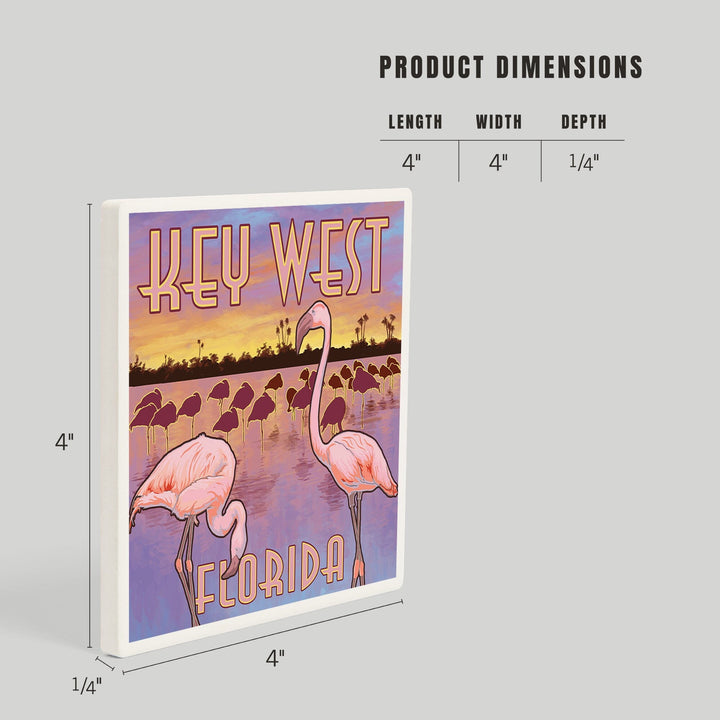 Key West, Florida, Flamingos at Sunset, Coasters Coasters Lantern Press 