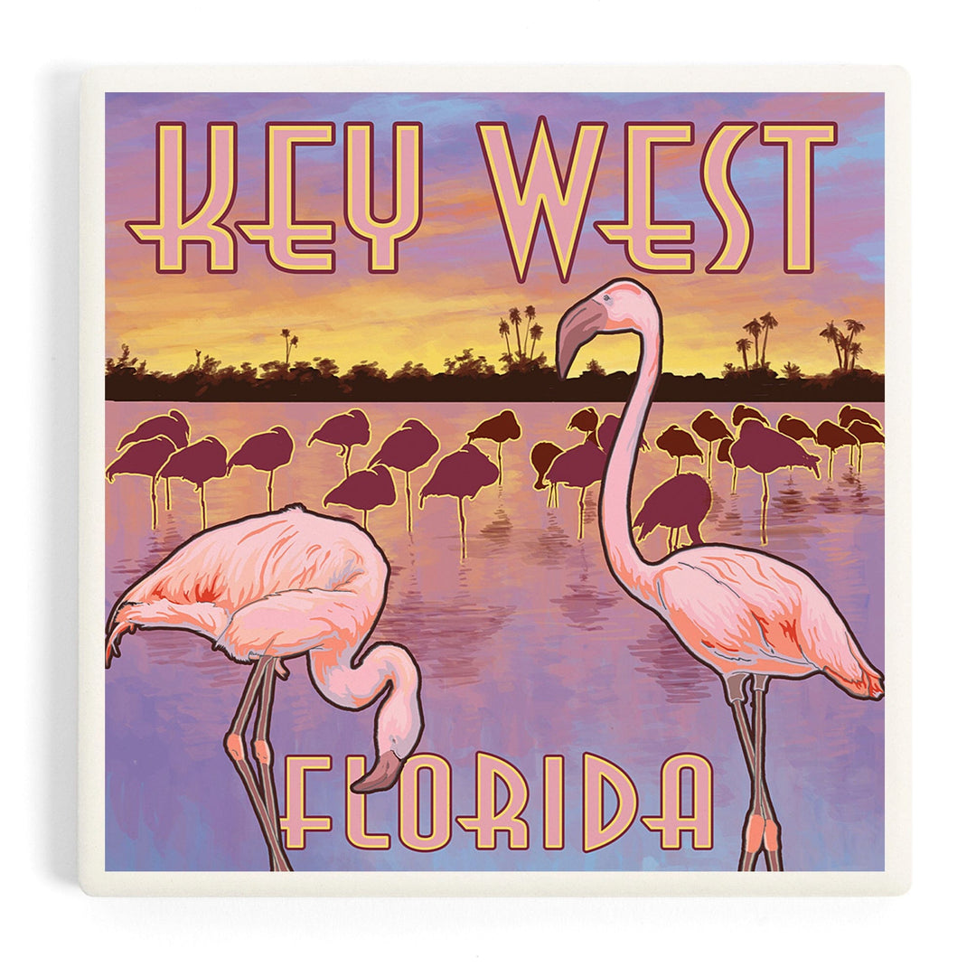 Key West, Florida, Flamingos at Sunset, Coasters Coasters Lantern Press 