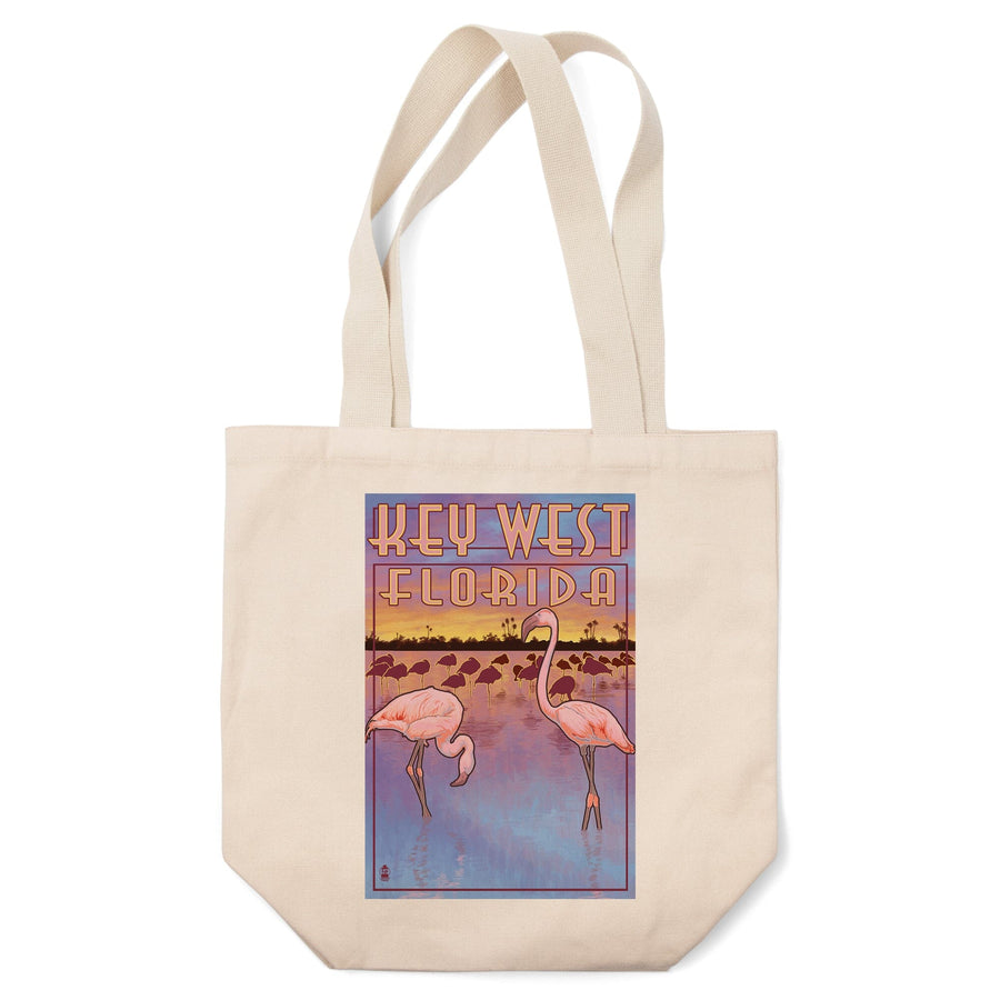 Key West, Florida, Flamingos at Sunset, Lantern Press Artwork, Tote Bag Totes Lantern Press 
