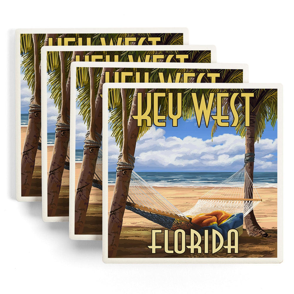 Key West, Florida, Hammock and Palm Trees, Coasters Coasters Lantern Press 